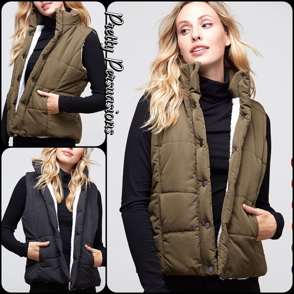 ❤️ Black Shearling Lined Sleeveless Vest - Picture 8 of 8